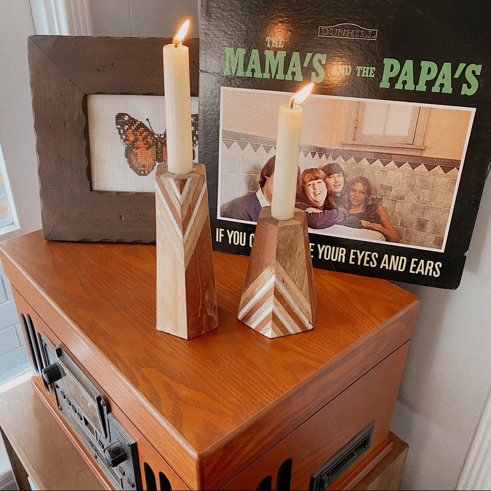 Set of Wooden Candlestick Holders